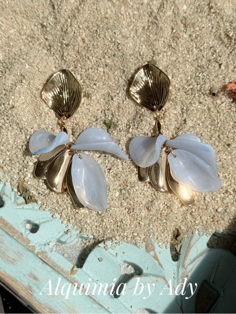 Alquimia Blue Petal Drop Earrings with Gold Accents